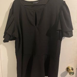 Black ruffle sleeve and waist blouse